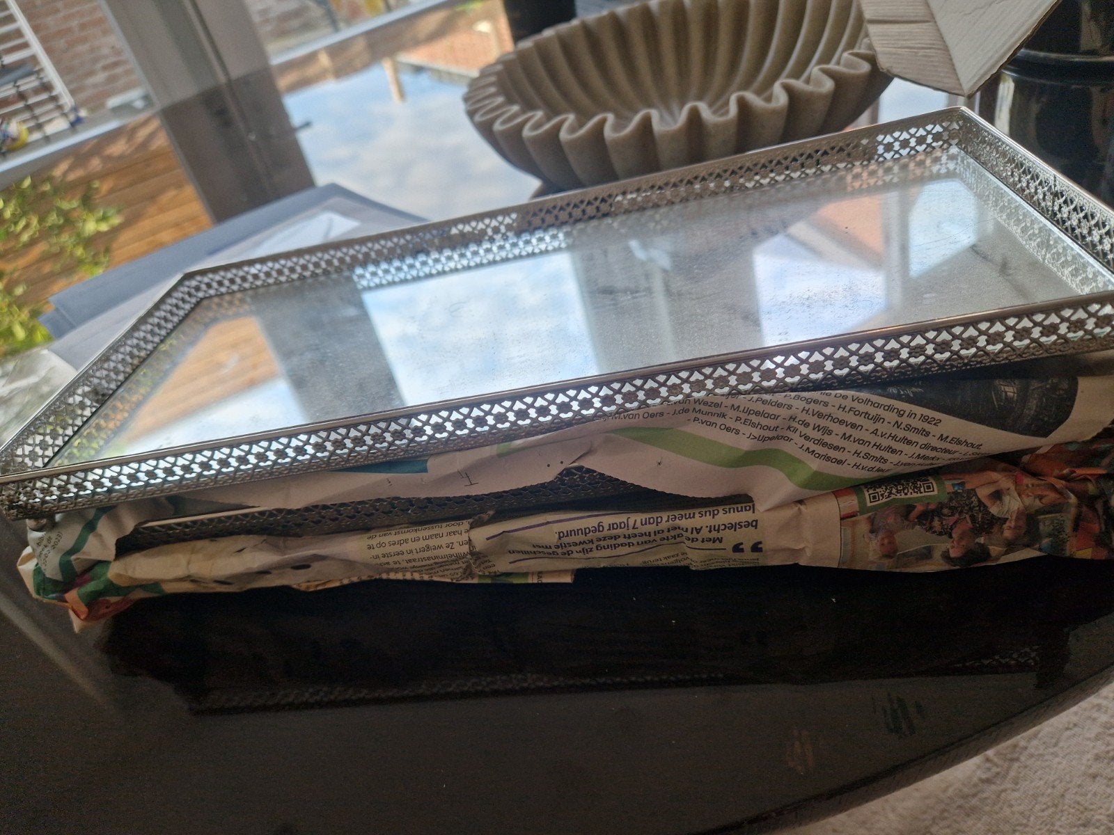 3 zilveren glazen dienbladen van Action, Gebruikt, Met glasplaat, Ophalen of Verzenden, Glas