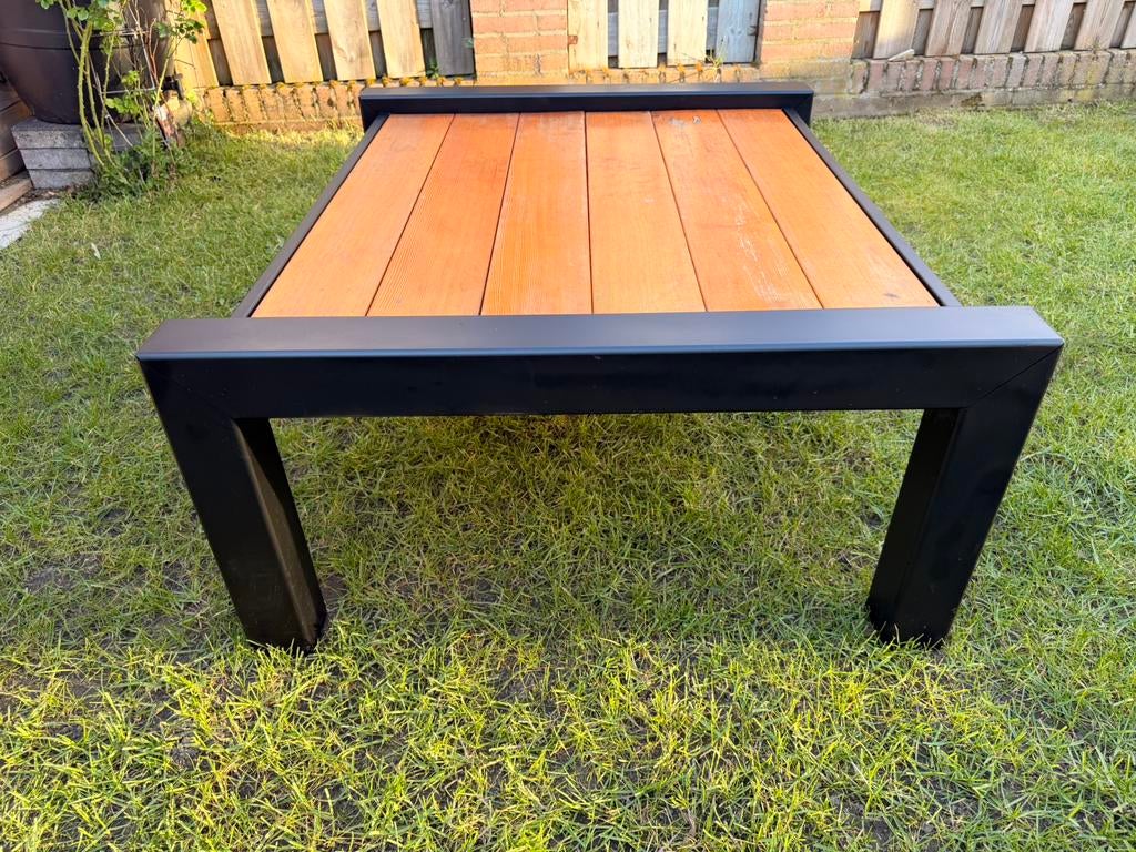Rvs, zwart gespoten salontafel, Huis en Inrichting, Tafels | Salontafels, Ophalen, 100 tot 150 cm, 50 tot 100 cm, Zo goed als nieuw