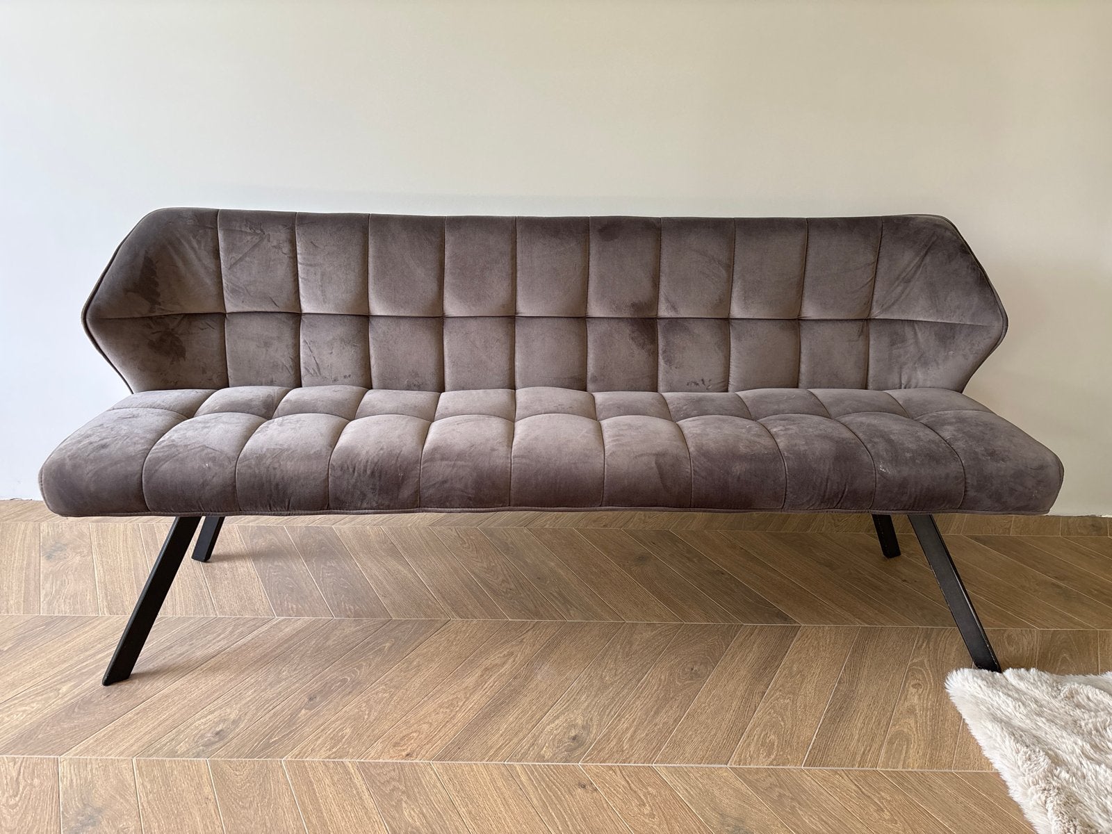 Grijze velourse bank - 180cm lang, Ophalen, Gebruikt, 150 tot 200 cm, Driepersoons