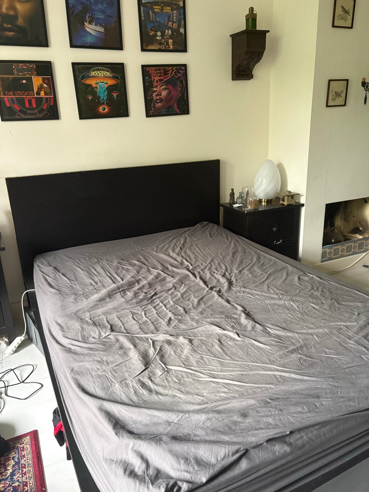 Ikea malm bedframe (140x200cm), mattress, duvet and pillows, Huis en Inrichting, Slaapkamer | Bedden, Ophalen, Gebruikt, Zwart