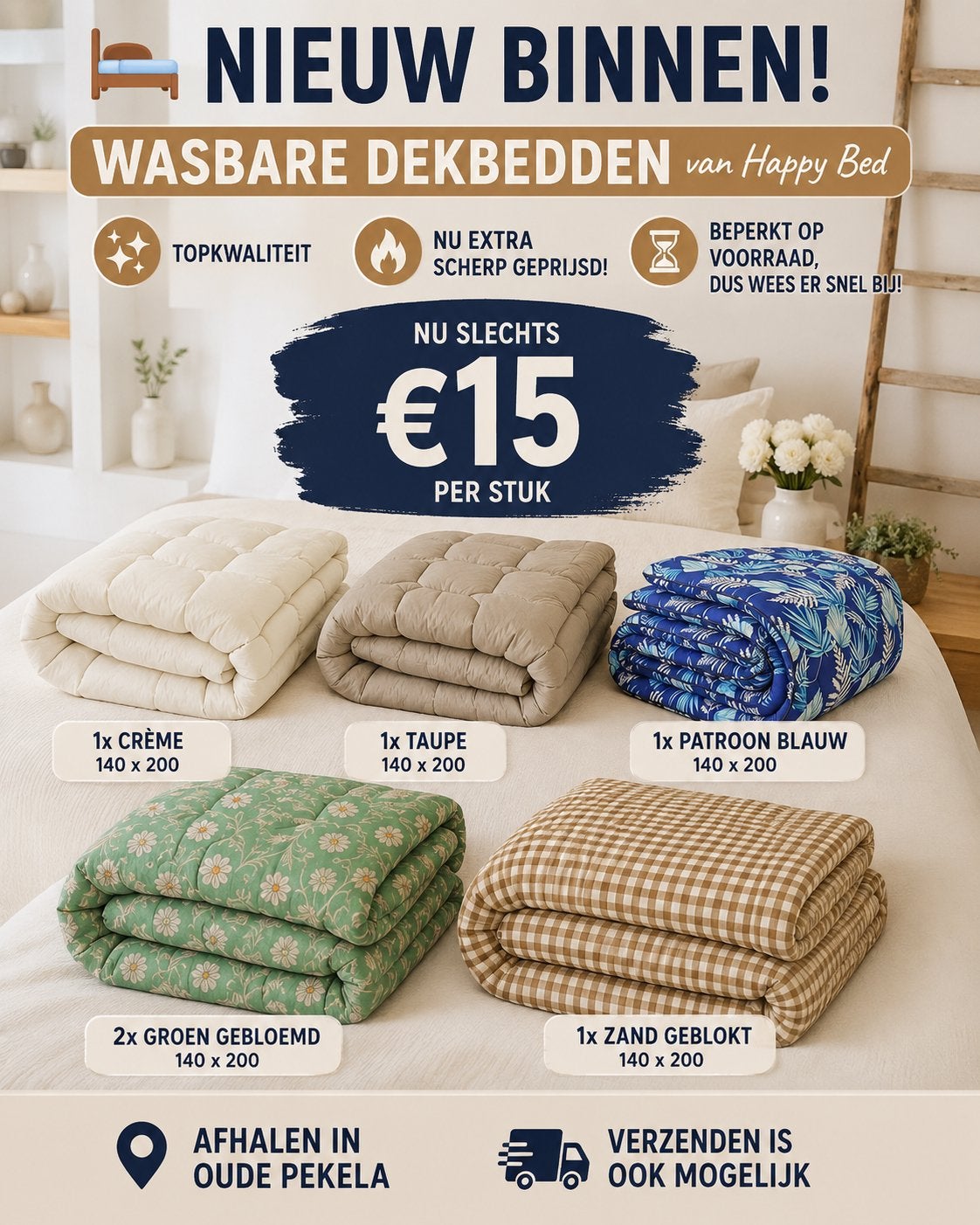 Wasbare dekbedden van happy bed actie !, Ophalen of Verzenden, Nieuw, Eenpersoons, Deken of Dekbed