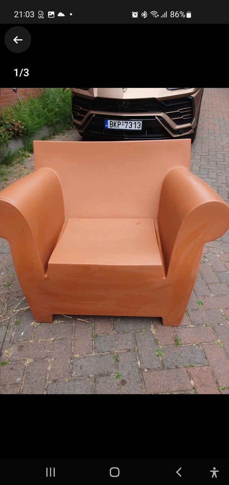 Unieke terracotta fauteuil voor binnen of buiten, Ophalen, Gebruikt, Overige materialen