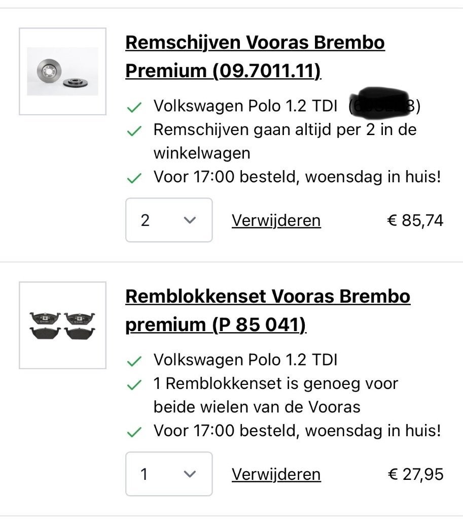 Brembo Vooras  Remschijven + Remblokken Volkswagen Polo, Auto-onderdelen, Ophalen, Nieuw, Volkswagen