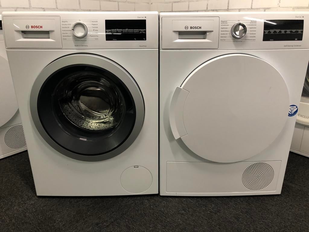 SET Bosch Serie 6 Wasmachine 9kg + Warmtepomo droger 8kg, Ophalen, Minder dan 85 cm, Overige typen, 8 tot 10 kg