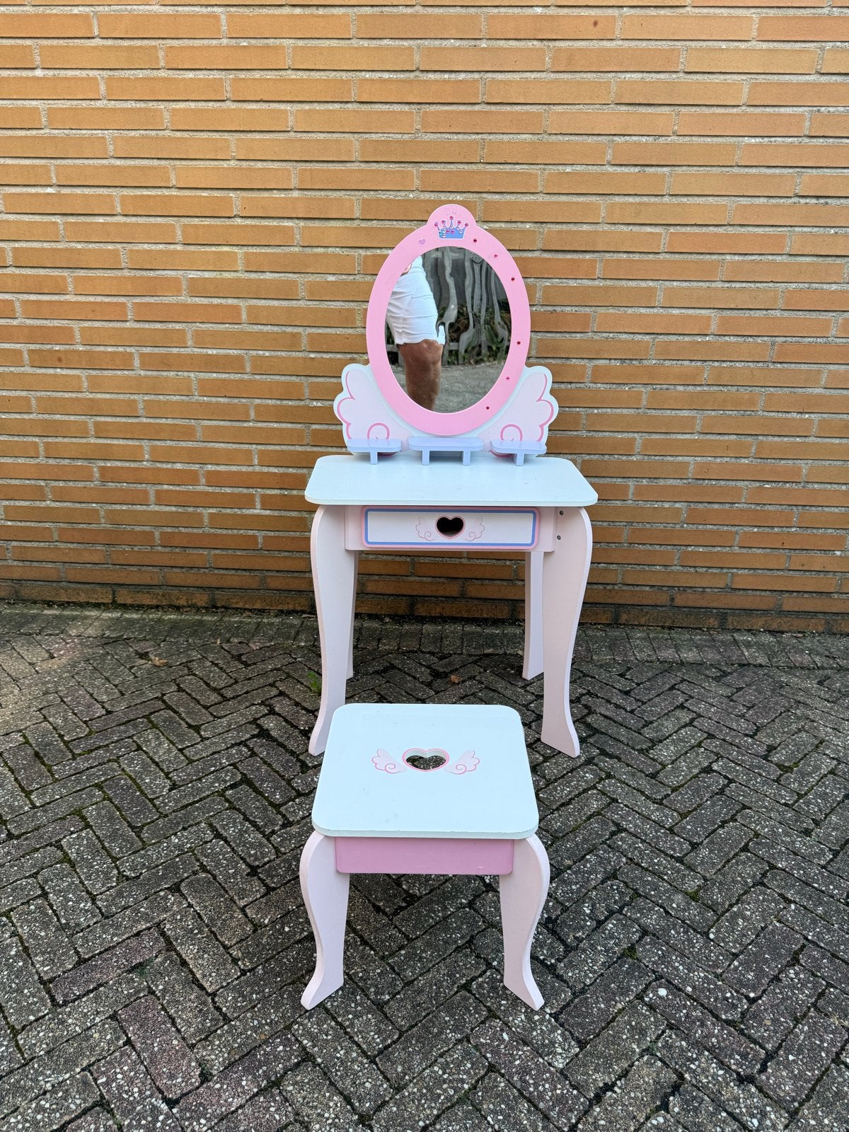 Roze kaptafel met krukje voor meisjes tot 6 jaar., Ophalen, Gebruikt