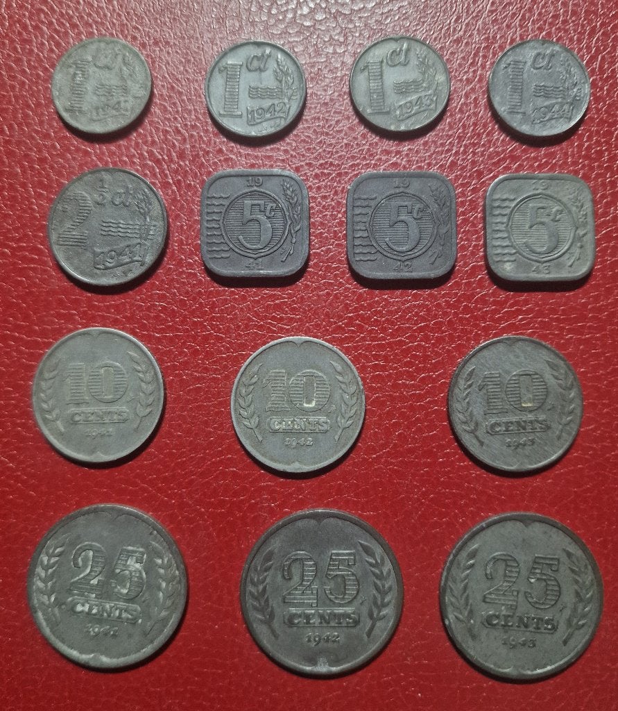 Zinken Oorlogsmunten Munten Nederland, Ophalen of Verzenden, Koningin Wilhelmina, Overige waardes, Setje