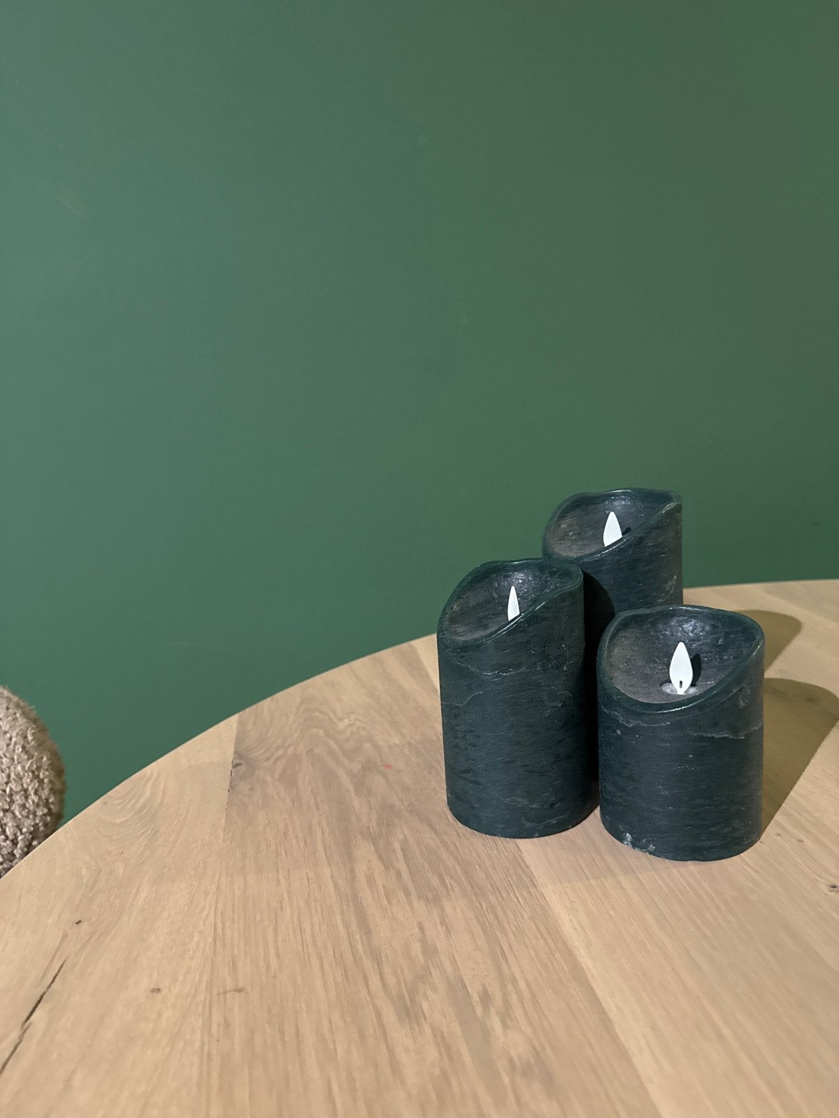 Set van 3 LED kaarsen - Groen, Huis en Inrichting, Was, Ophalen of Verzenden, Zo goed als nieuw, Kaars