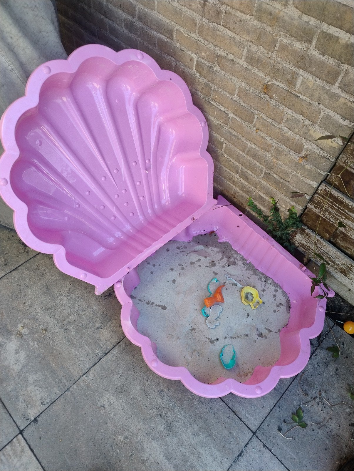 Roze schelp zandbak met deksel - Gebruikt, Ophalen, Gebruikt