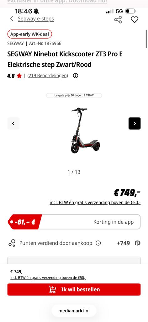 Segway Ninebot Kickscooter ZT3 Pro E Elektrische step, Fietsen en Brommers, Steps, Ophalen of Verzenden, Zo goed als nieuw, Elektrische step (E-scooter)