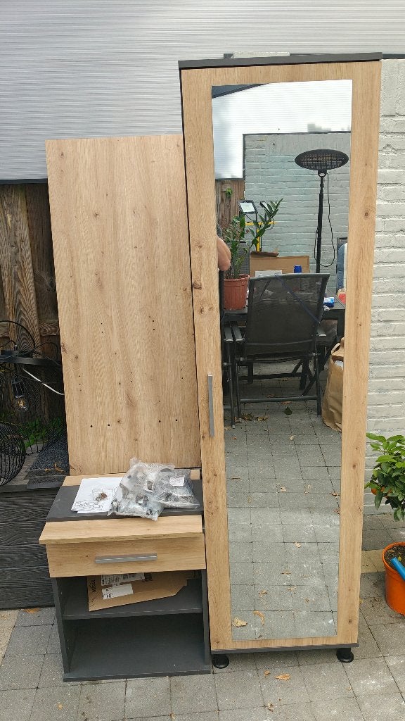 Garderobekast met spiegel en lade (Anthracite Oak) € 100, Zo goed als nieuw, Minder dan 100 cm, Hout, Ophalen