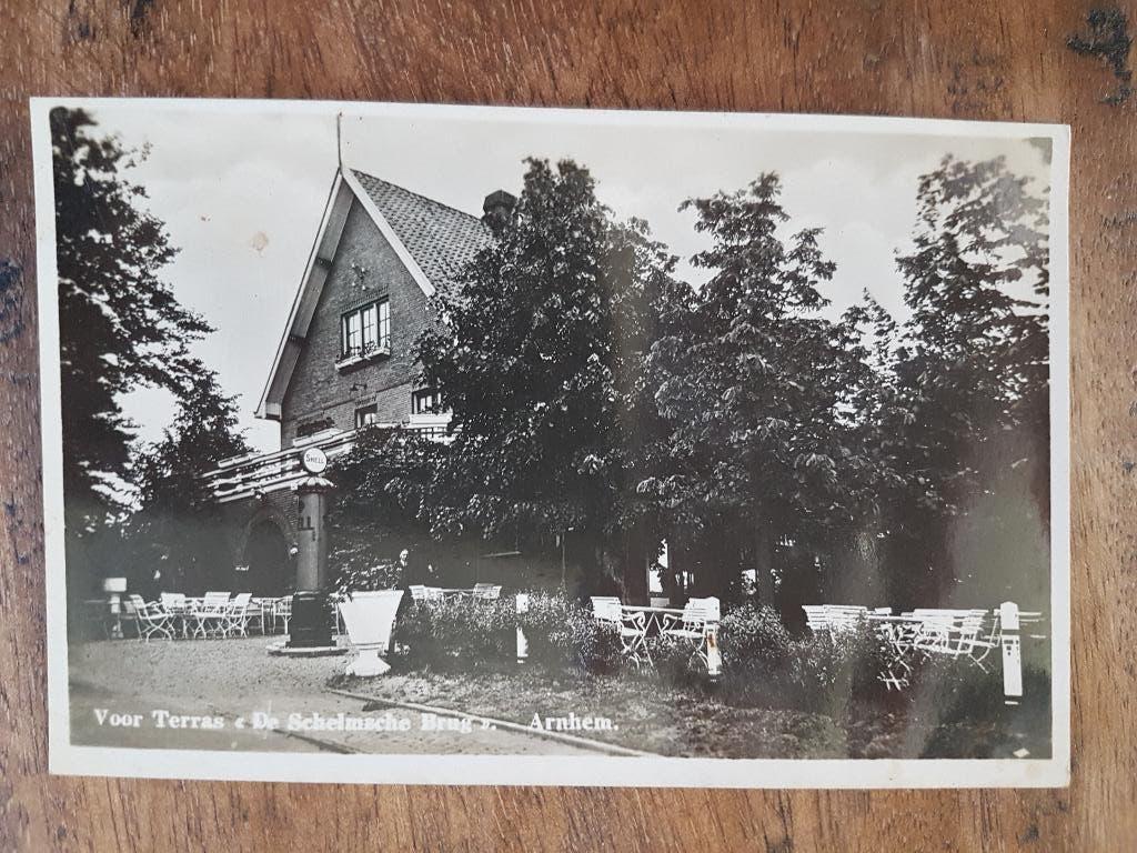 Ansichtkaart Arnhem De Schelmsche Brug Tankstation Shell, Ophalen of Verzenden, 1940 tot 1960, Ongelopen, Gelderland
