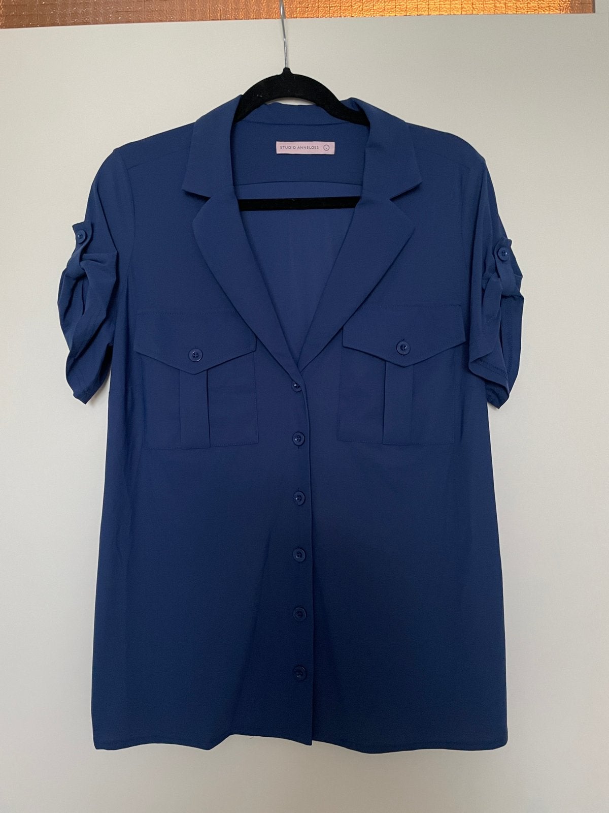 Studio Anneloes blauwe travelstof blouse top mt L, Ophalen of Verzenden, Zo goed als nieuw, Maat 42/44 (L), Blauw