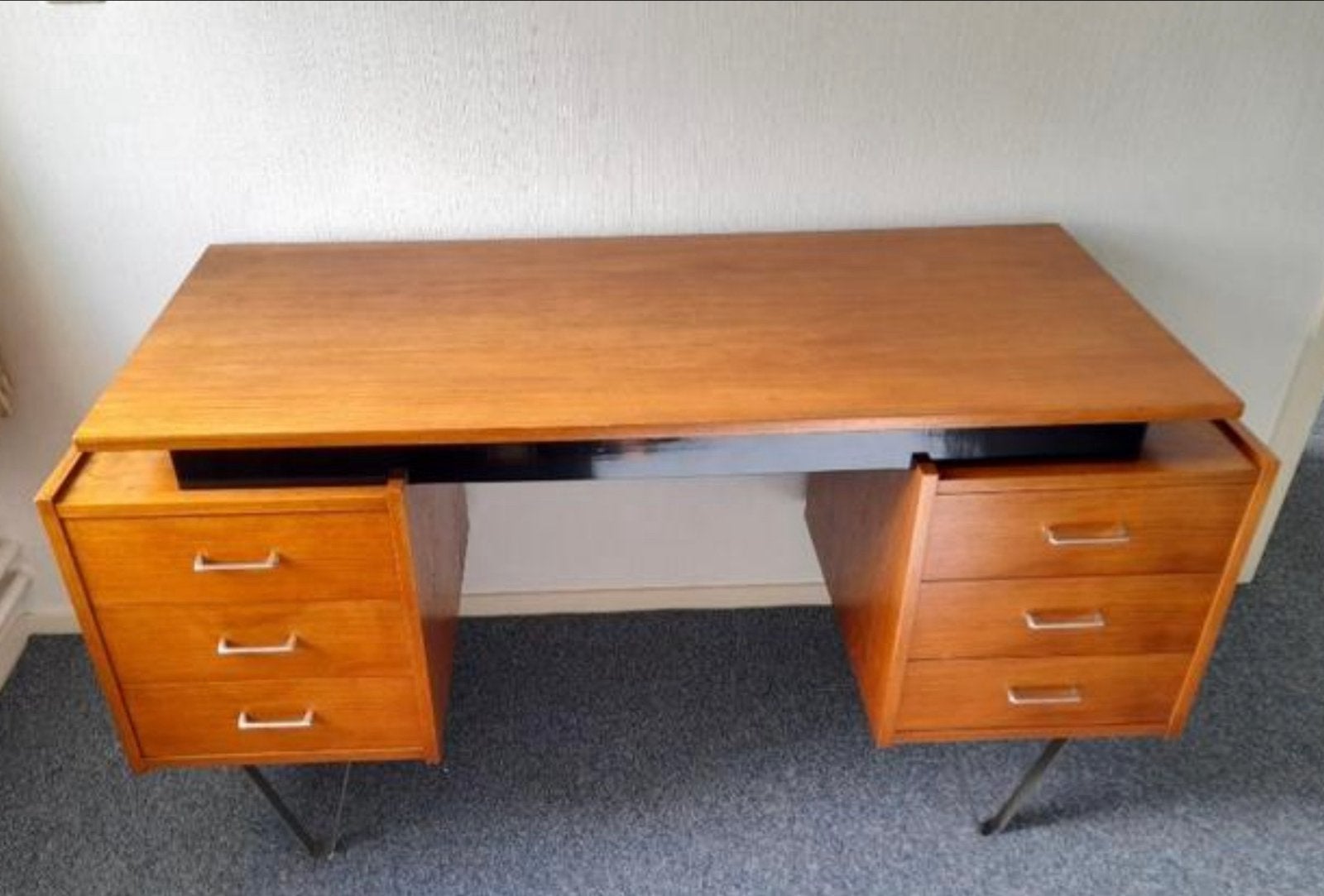 Vintage Tijsseling Teak Bureau met Lades - Jaren '60 Design, Ophalen, Overige typen, Gebruikt, Overige merken