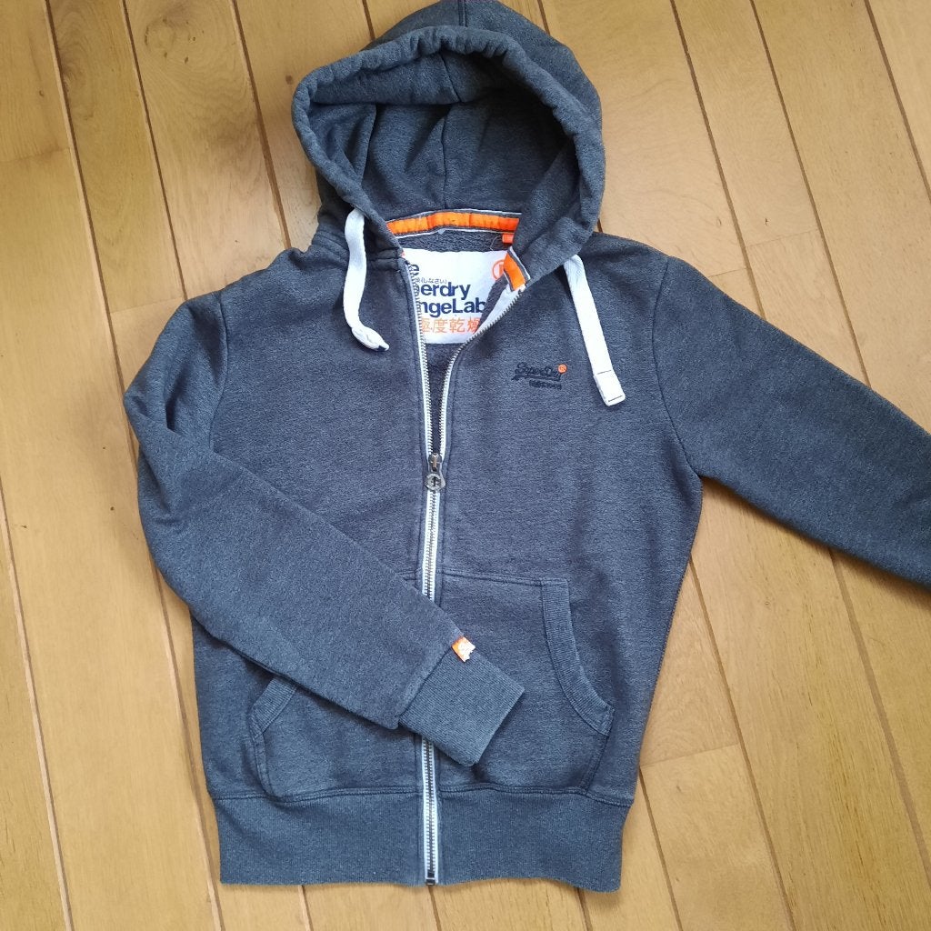 SuperDry hooded sweat vest donker grijs maat S - zgan -, Kleding | Dames, Truien en Vesten, Zo goed als nieuw, Maat 38/40 (M)
