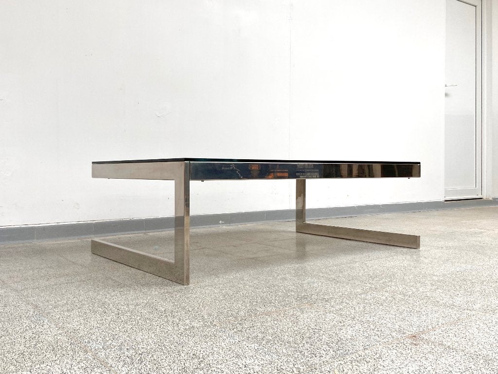 Vintage Belgisch design salontafel 1970's, Ophalen, 100 tot 150 cm, 50 tot 100 cm, Glas