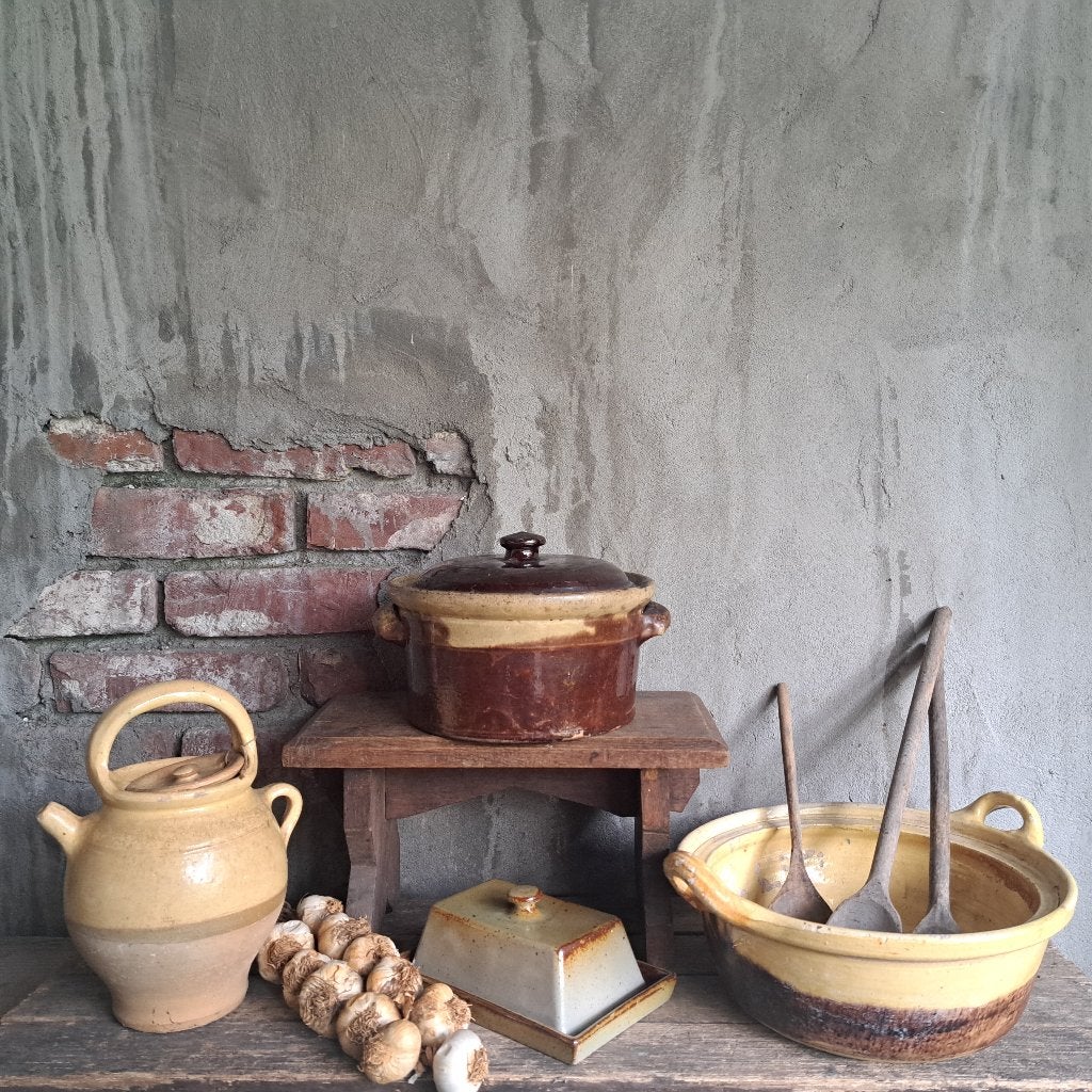 Oud brocante Frans patéterrine patépot botervloot *Etage3*, Gebruikt, ., Ophalen of Verzenden, .