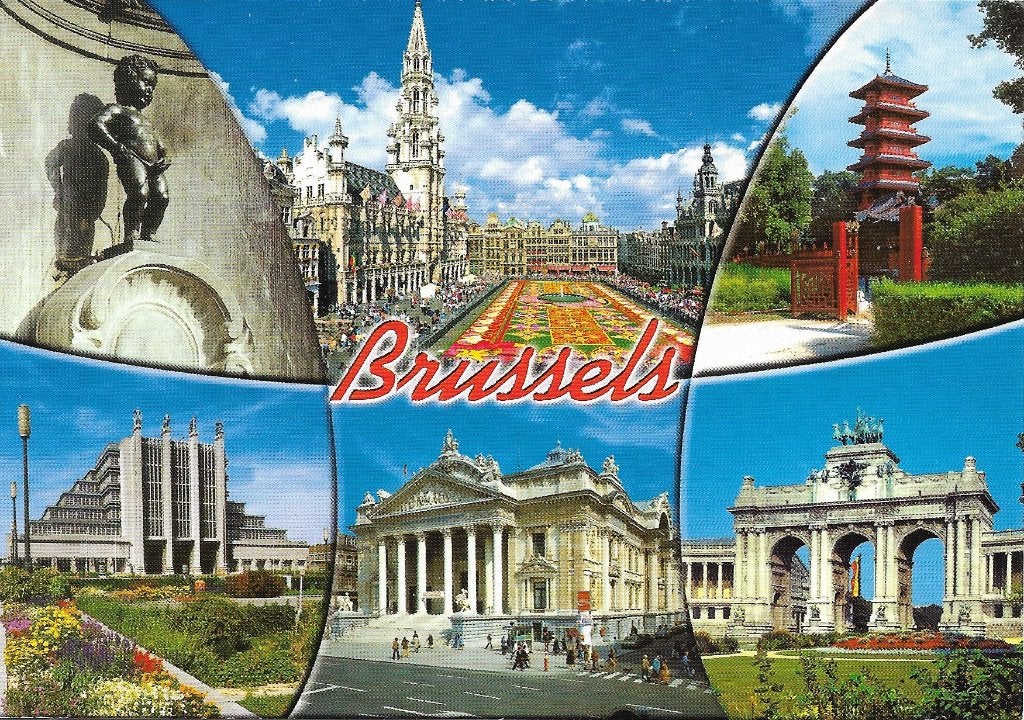 Ansichtkaart  	Brussel	6-luik	Grote Markt / Manneken Pis, Verzenden, 1980 tot heden, Gelopen, Brussel (Gewest)