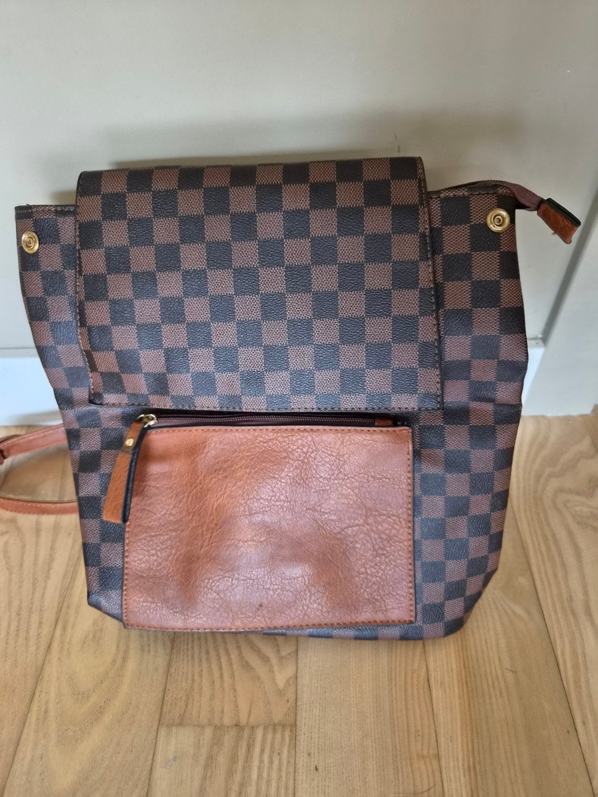 Stijlvolle geruite rugzak - Bruin/Zwart, Overige merken, Gebruikt, 25 tot 40 cm, Ophalen of Verzenden
