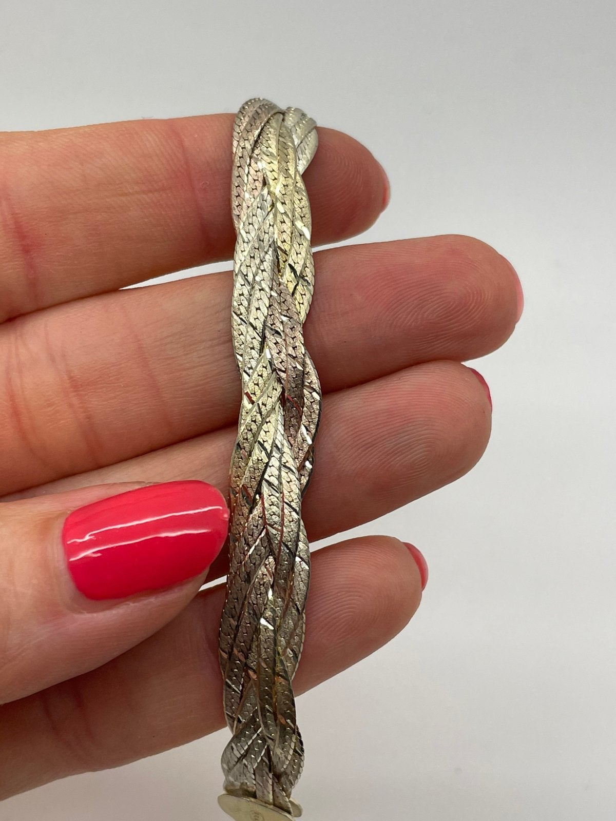 E847 Prachtige tricolor zilveren gevlochten armband, Ophalen of Verzenden, X, Goud, Zilver