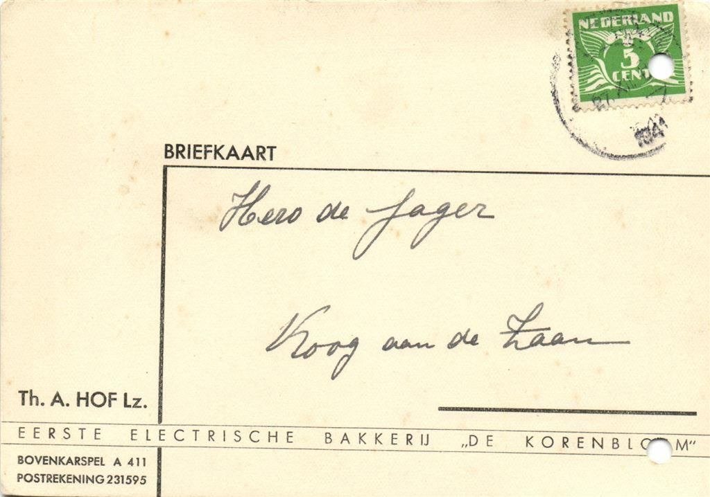 Th. A. Hof Lz., Bovenkarspel - 12.1941 - briefkaart, Postzegels en Munten, Ophalen of Verzenden, Briefkaart