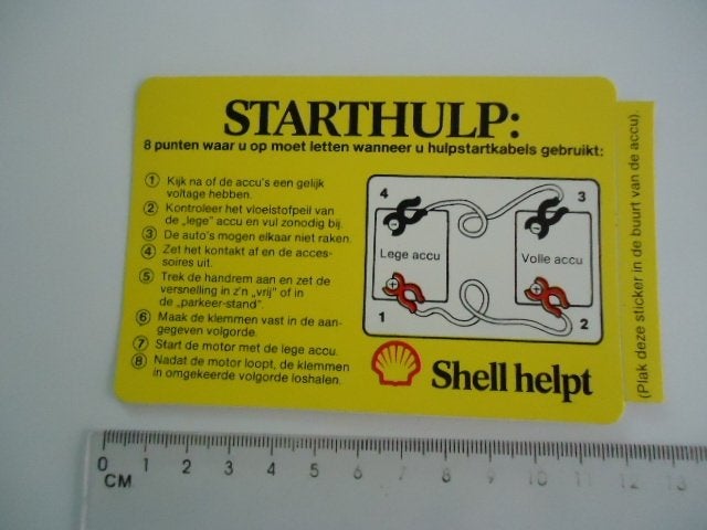 sticker oud SHELL HELPT starthulp auto car oldtimer oil, Verzamelen, Stickers, Zo goed als nieuw, Bedrijf of Vereniging, Verzenden