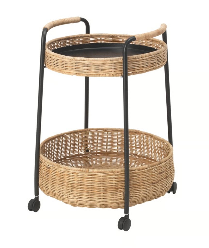 IKEA LUBBAN Trolley Table with Storage – Rattan – Like NEW, Ophalen, 50 tot 100 cm, Rond, Zo goed als nieuw