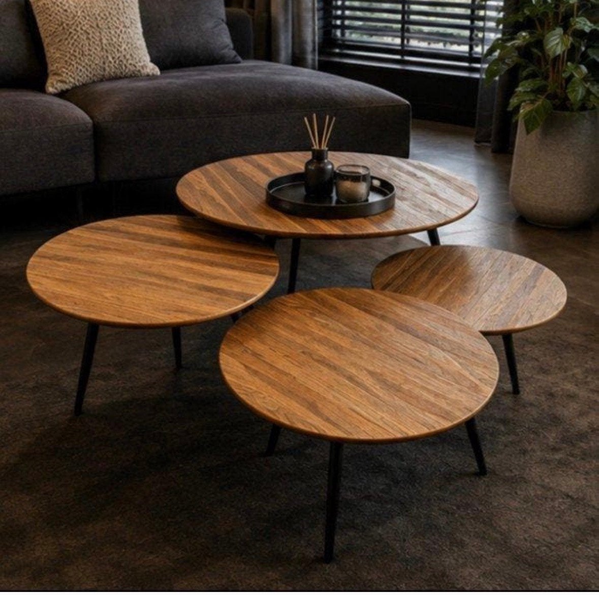 Set van 4 nieuwe salontafels teak hout merk PTMD, Ophalen, Nieuw, Rond, Teakhout