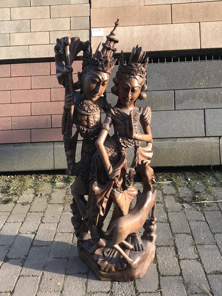 Houtsnijwerk Rama en Sita, Ophalen, Houtsnijwerk, Handgemaakt, 1 meter - 2 meter