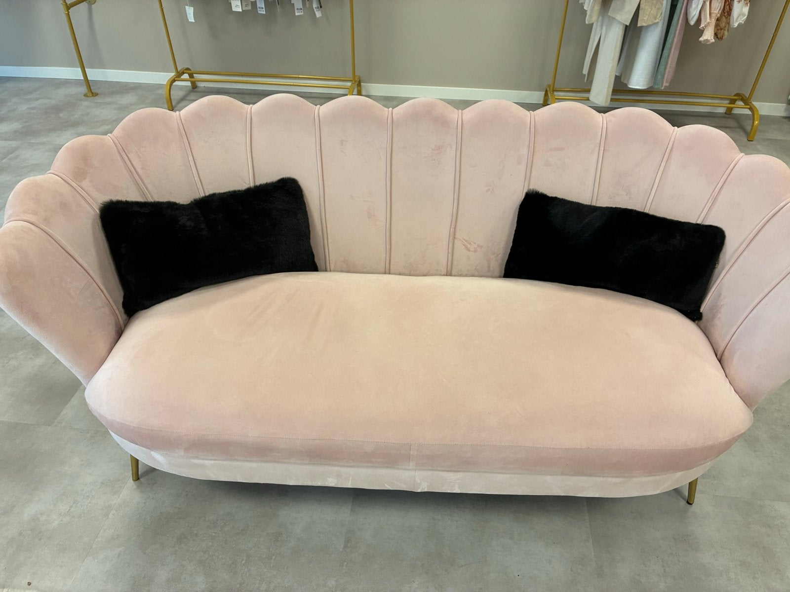 Zacht roze schelp bankje, zo goed als nieuw, 130 cm breed, Ophalen, Minder dan 75 cm, Tweepersoons, Zo goed als nieuw