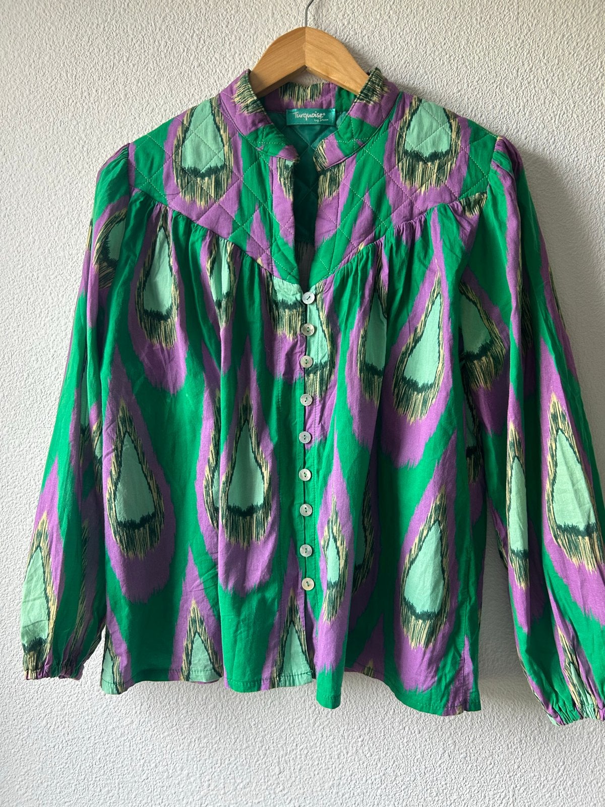 Turquoise by Daan blouse met pauwenprint, Verzenden, Maat 38/40 (M), Groen