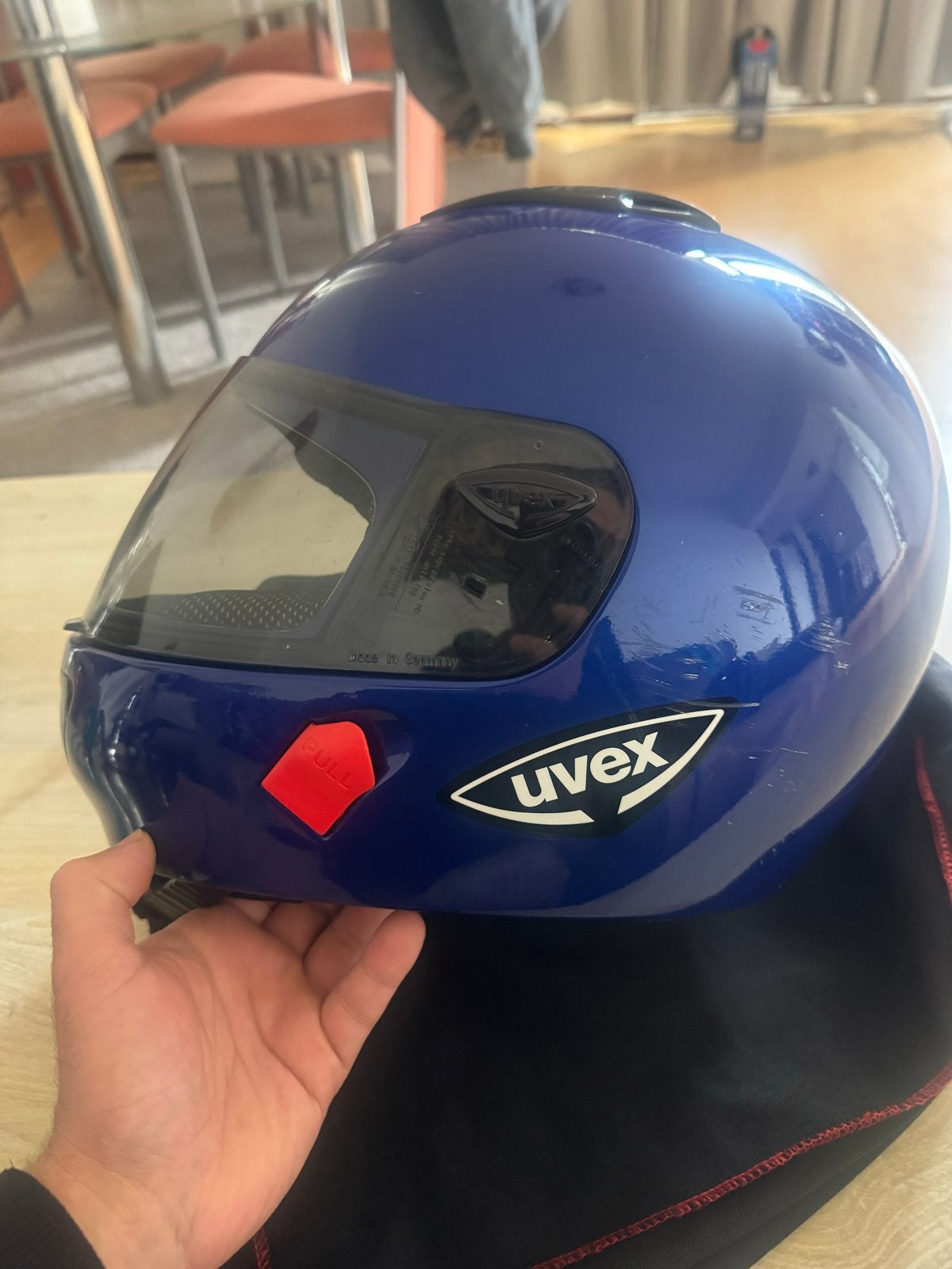 Uvex Blauwe Integraalhelm met opbergzak, Ophalen of Verzenden, Tweedehands, Integraalhelm, Overige merken