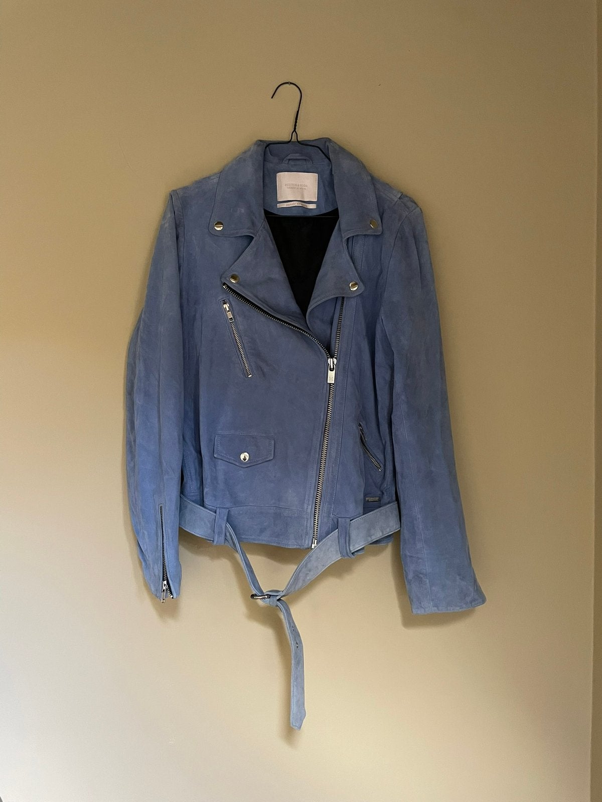 Scotch & Soda - suede leren biker jacket - maat M, Maat 38/40 (M), Blauw, Ophalen of Verzenden, Jasje