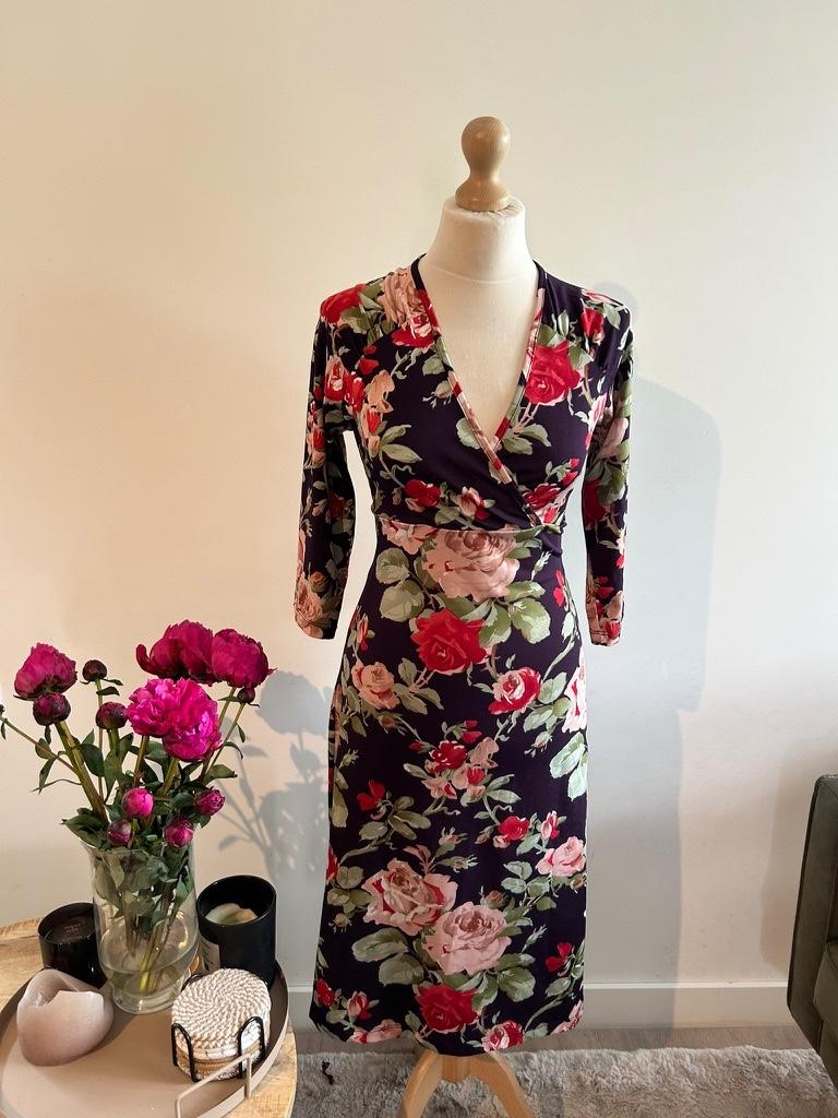 King Louie maat L paarse rozen retro cross jurk 3300
