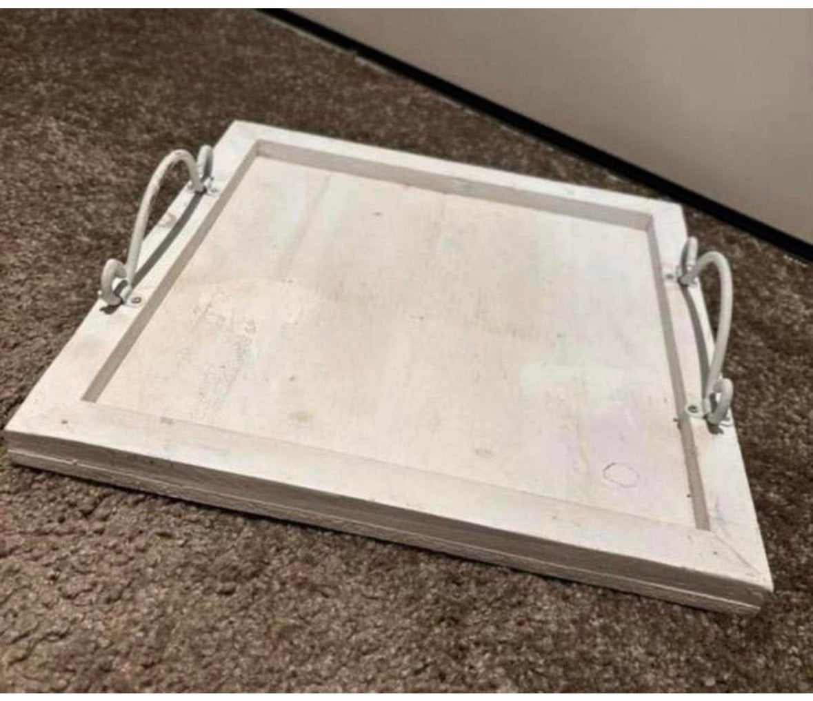 Houten dienblad met handvatten - Wit, Huis en Inrichting, Woonaccessoires | Dienbladen, Gebruikt, Ophalen of Verzenden, Dienblad