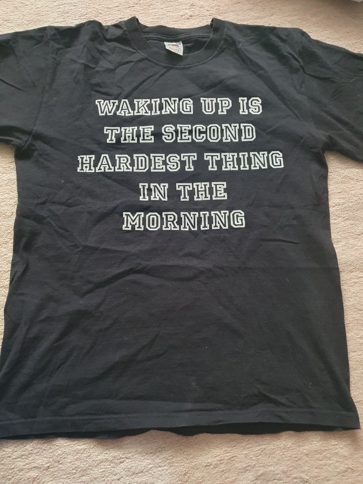 Zwart T-shirt met grappige tekst Maat M, Maat 48/50 (M), Zwart, Ophalen of Verzenden, Zo goed als nieuw