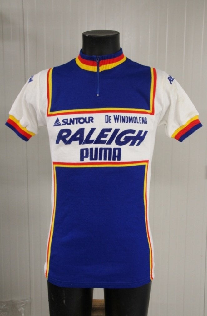 vintage ''wol'' Raleigh Panasonic PUMA wielershirt / koers, Fietsen en Brommers, NHQw, Ophalen of Verzenden, Zo goed als nieuw