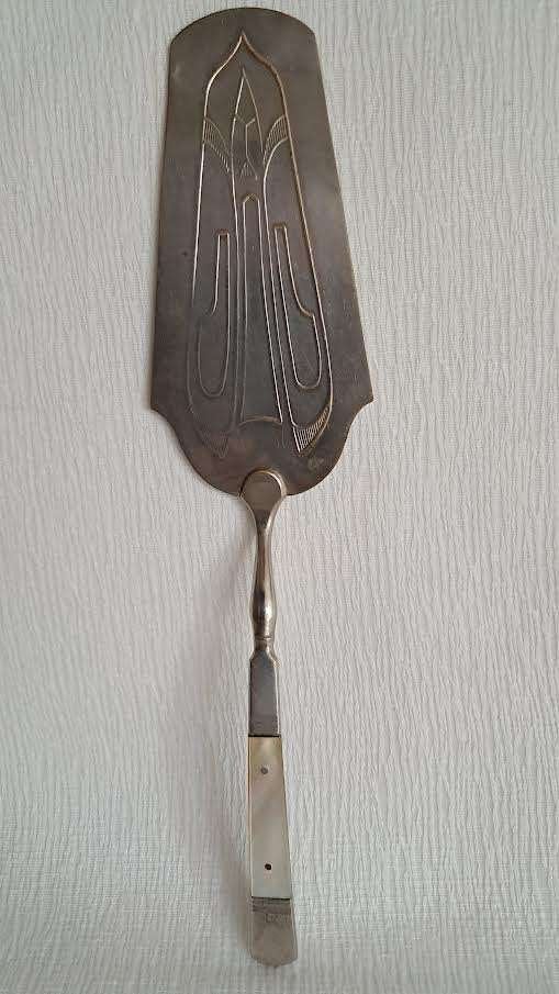 Antieke Art Deco Taartschep Verzilverd Parelmoer met schade, Ophalen of Verzenden