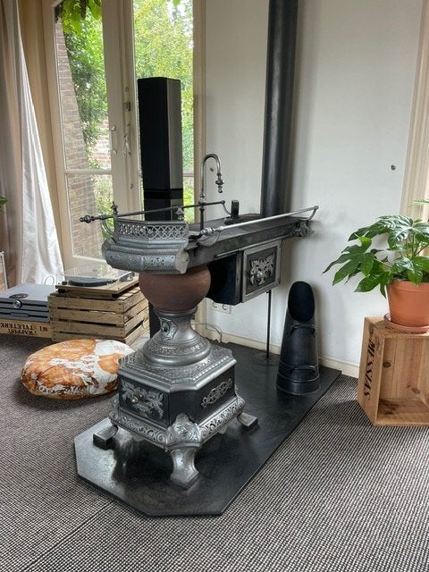 Plattebuiskachel compleet en decoratief, Ophalen, Gebruikt, Overige brandstoffen, Plattebuiskachel
