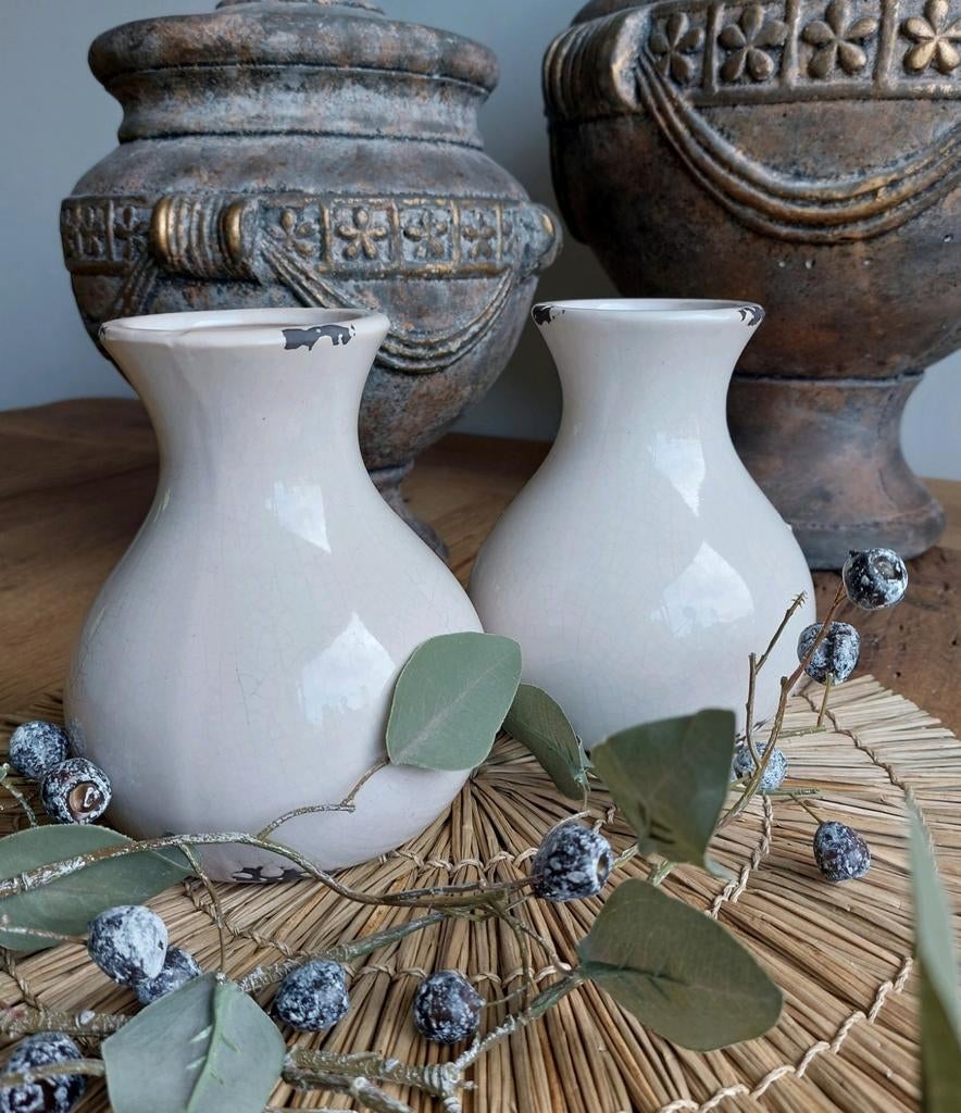 Vazen offwhite Petti Rossi keramiek vaas creme 2 stuks Nieuw, Overige materialen, Overige kleuren, 16 cm, Nieuw