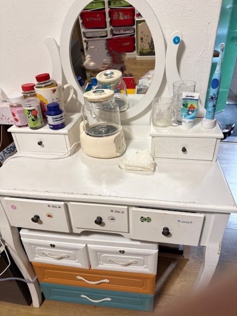Witte kaptafel met spiegel en lades - JYSK, Gebruikt, 100 tot 150 cm, Klassiek, Romantisch, Hout