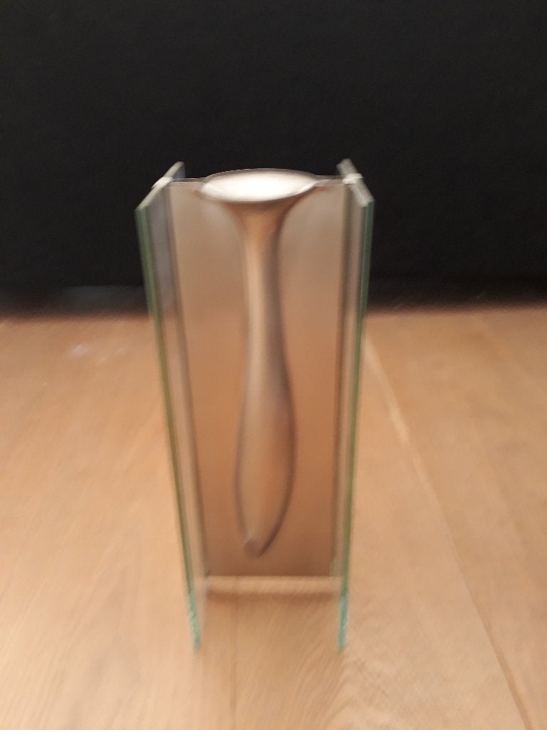 Te koop: (sier)vaas met ijzer en glas, Ophalen of Verzenden, Zo goed als nieuw, Transparant, Glas