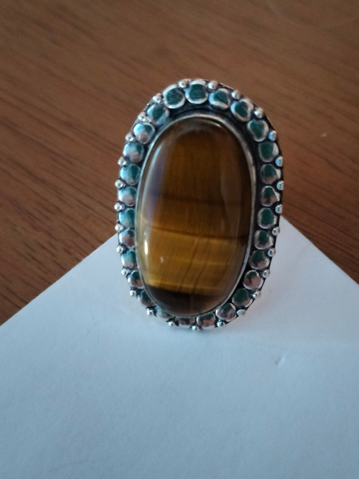 Zilveren ring met tijgeroog maat 18.5, Sieraden, Tassen en Uiterlijk, Ringen, 18 tot 19, Bruin, Verzenden, Nieuw