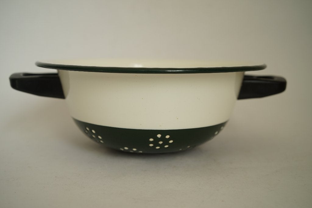 vintage metaal emaille vergiet crème groen, goede staat, Antiek en Kunst, Ophalen of Verzenden
