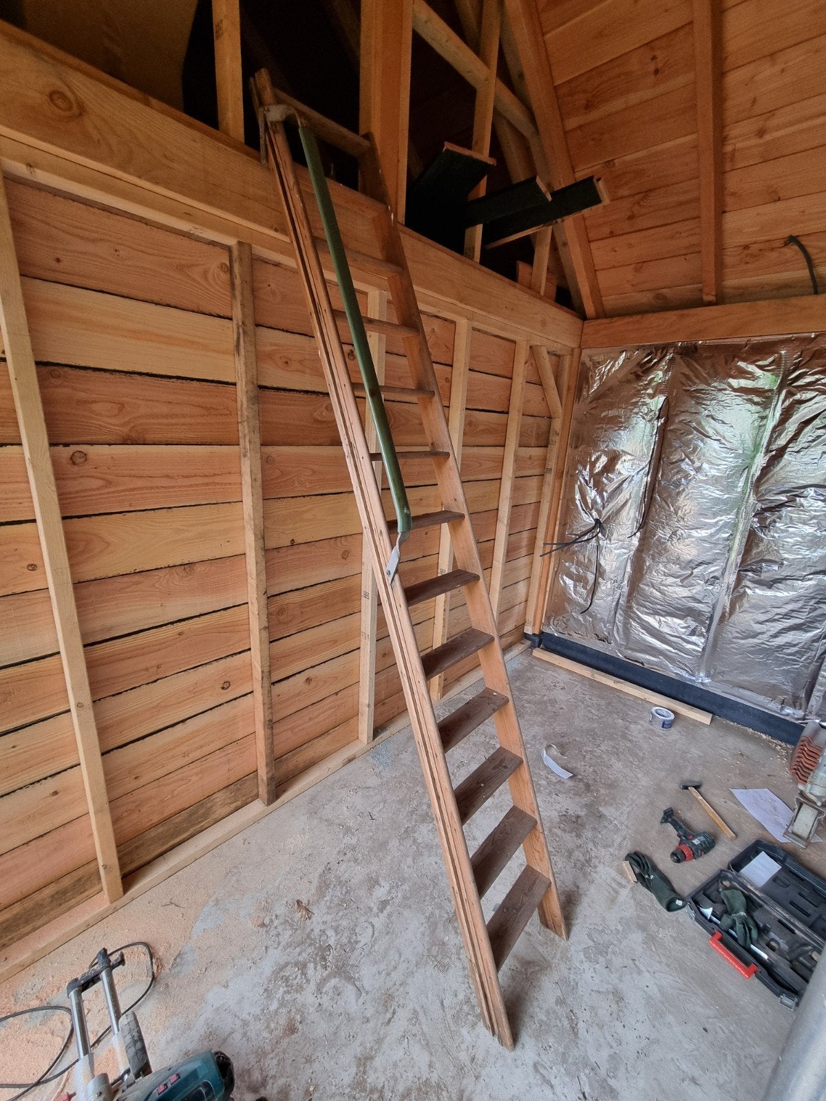 Houten schuiftrap 280cm x 40cm, Doe-het-zelf en Verbouw, Ladders en Trappen, Ophalen, Gebruikt, Trap, Opvouwbaar of Inschuifbaar