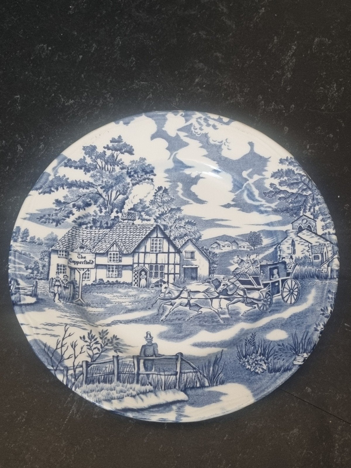 Antiek Engels bord 'The Copperfield' - Blauw/Wit, Ophalen of Verzenden