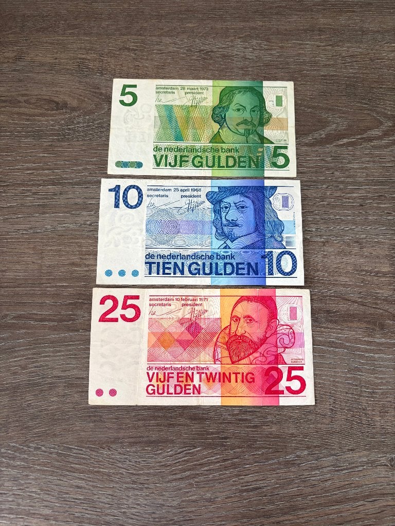 Setje biljetten 5, 10 en 25 gulden Erflaters 1968 - 1973, Ophalen of Verzenden, 25 gulden