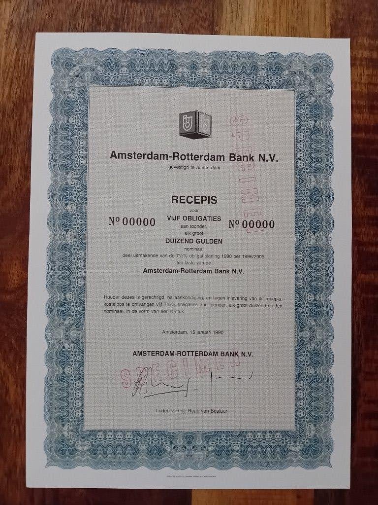 AMRO - Amsterdam Rotterdam Bank - 1990, Postzegels en Munten, Aandelen en Waardepapieren, Ophalen of Verzenden, 1970 tot heden