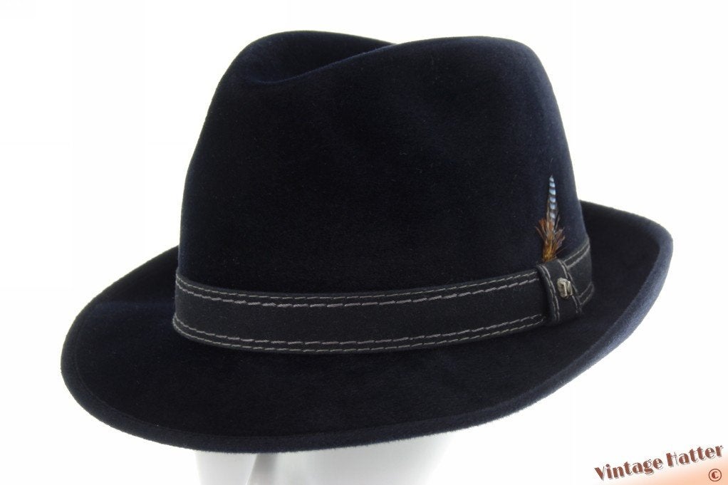 Vintage Gleufhoed Mayser donkerblauw velour 59,5 goede staat, Ophalen of Verzenden, Zo goed als nieuw, 58 of 59 cm (L, 7¼ of ⅜ inch)