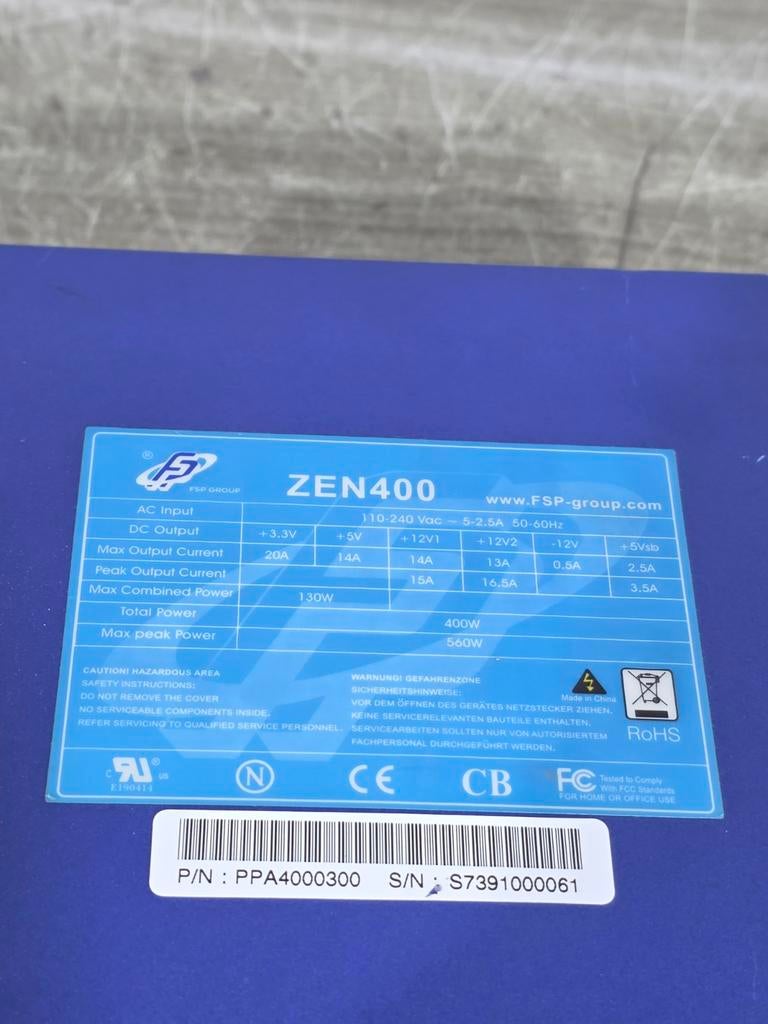 Fsp group inc 400w max voeding psu power supply zen400, Ophalen of Verzenden, Gebruikt