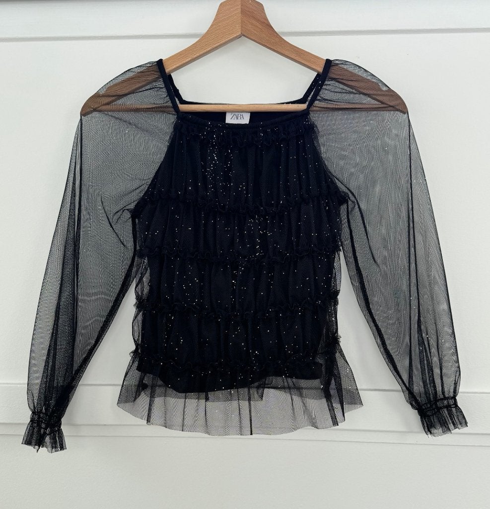 ZARA T-SHIRT VAN GLANZEND TULE MAAT 9-10 140CM, Meisje, Ophalen of Verzenden, Zo goed als nieuw, Zara
